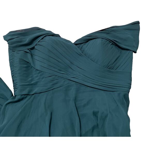 Dessy Collection Off-the Shoulder Draped Chiffon Maxi Dress Hunter Green Size 16 - Picture 15 of 16